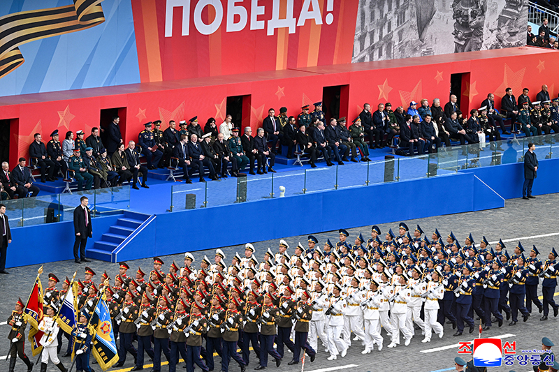 Mixed column of KPA three services attends military parade in Moscow